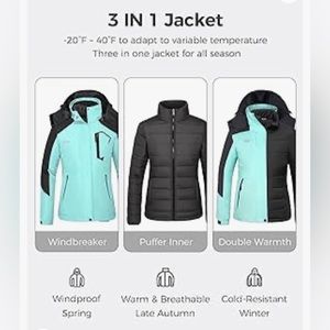 3 in 1 ski snowboard waterproof winter jacket snow coat M